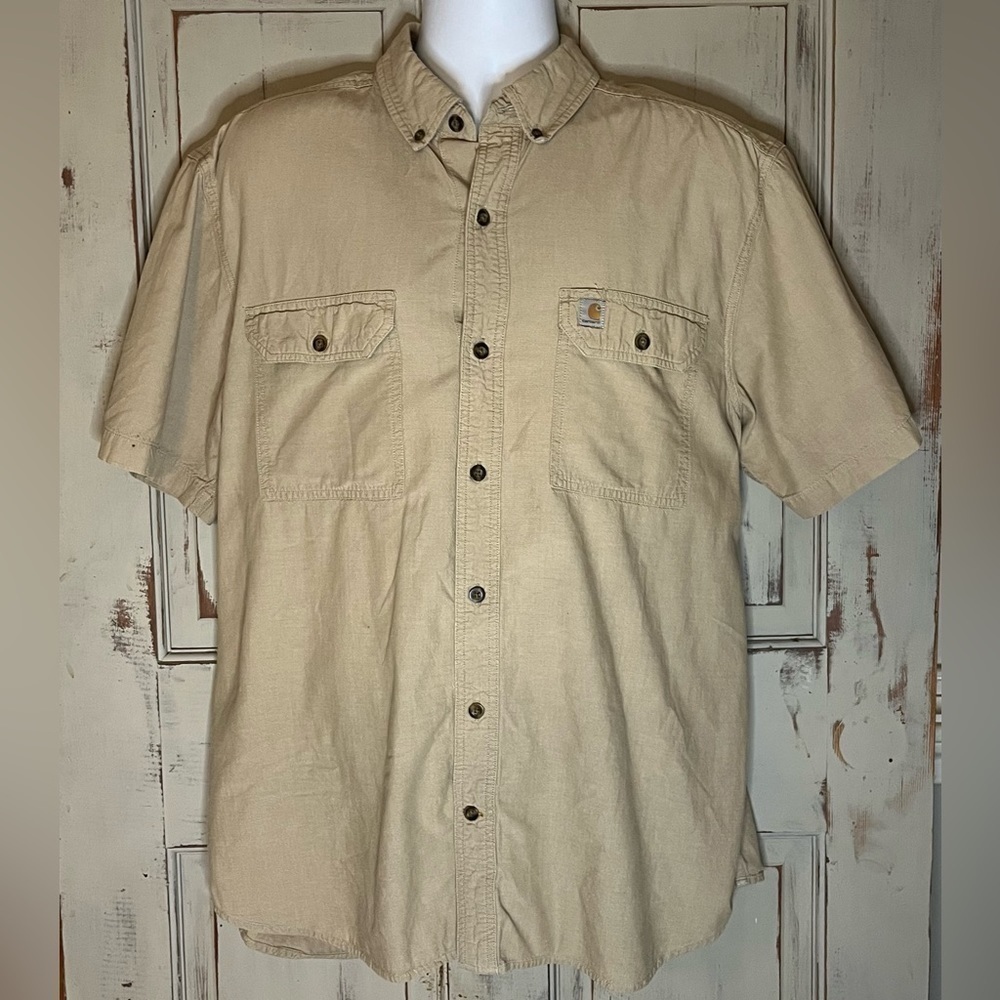 Vintage Carhartt Relaxed Fit Khaki chore shirt XL Y2K  short sleeve buttondown